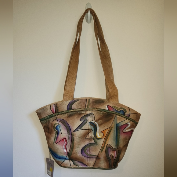 NWT Vintage Sam Sam Hand-Painted Large Leather Shoulder Bag - Picture 2 of 7